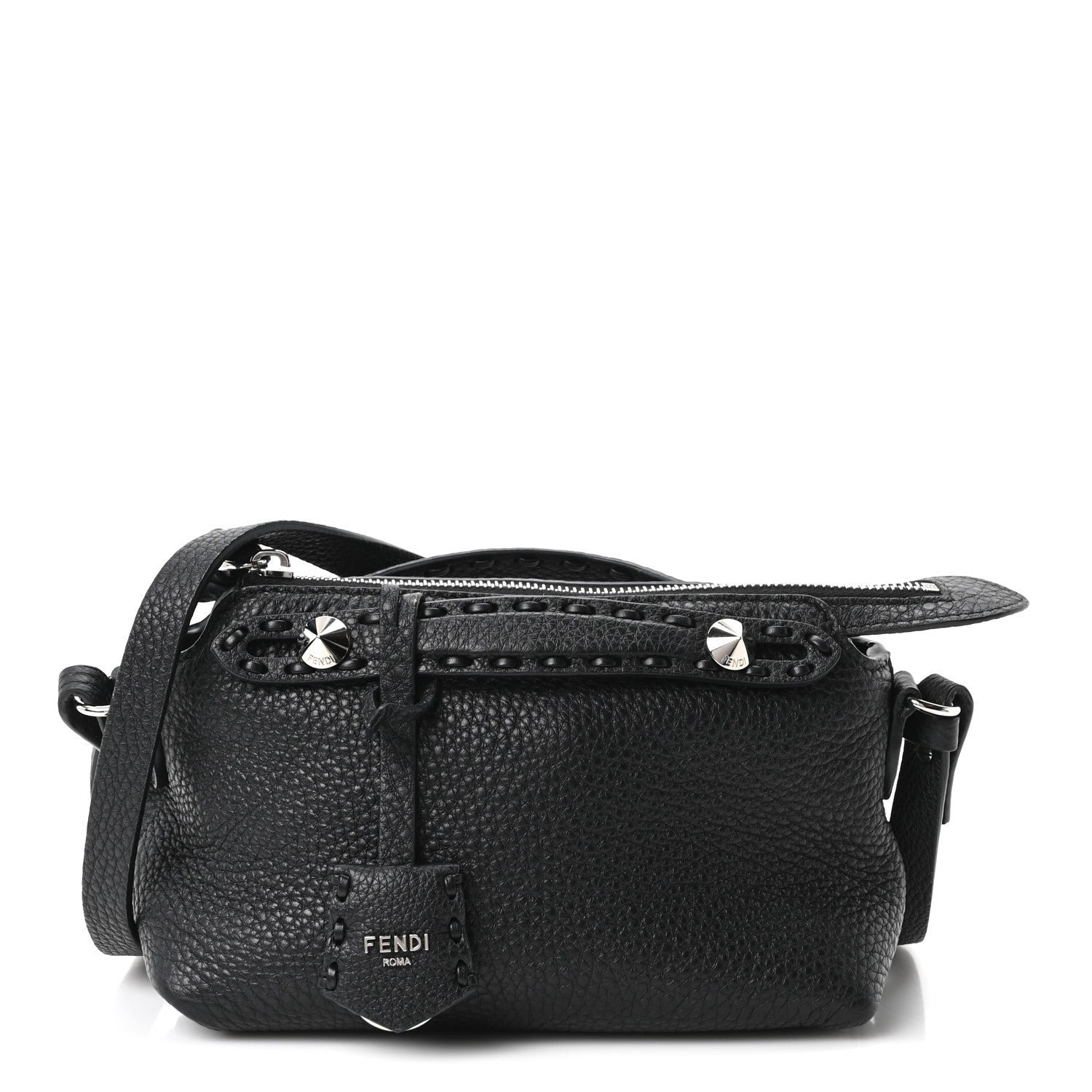 Fendi Cuoio Romano Selleria Sintetica Tape Stitch Mini By The Way Boston Bag Black
