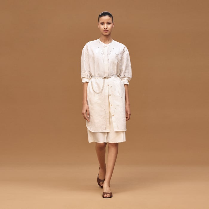 Blanc Cassé Embroidered Short Shirt Dress