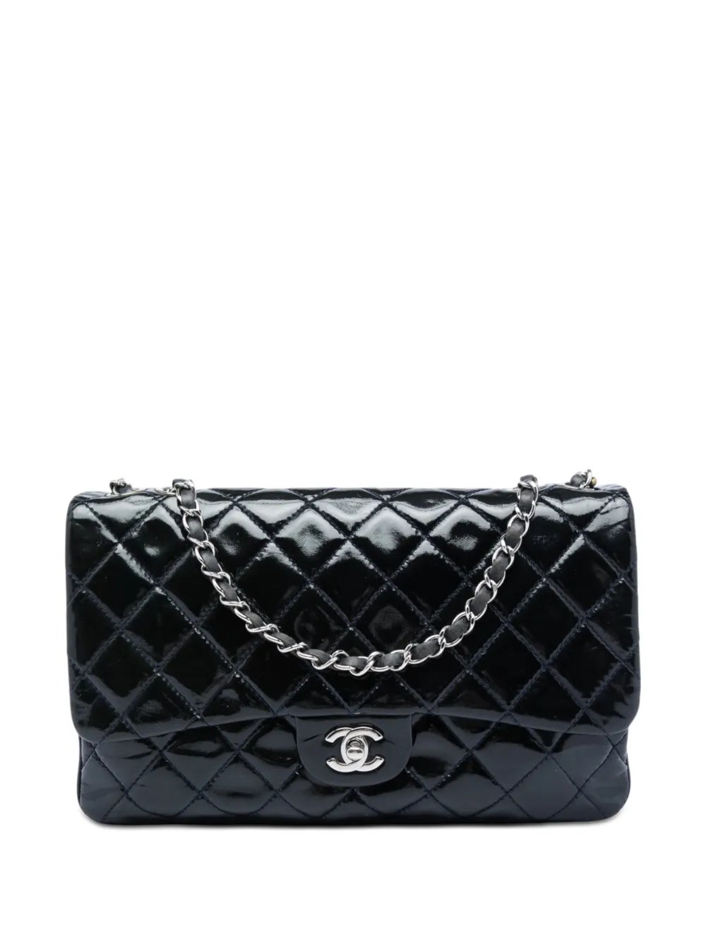 2013-2014 Jumbo Quilted Patent 3 Compartment Flap shoulder bag