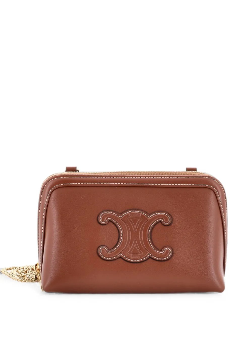 Cuir Triomphe Zip Around Chain Clutch Leather crossbody bag