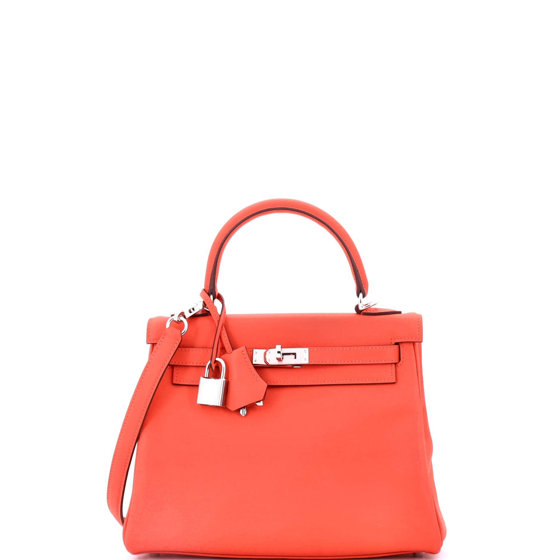 Hermes Kelly Handbag Orange Field Swift with Palladium Hardware 25