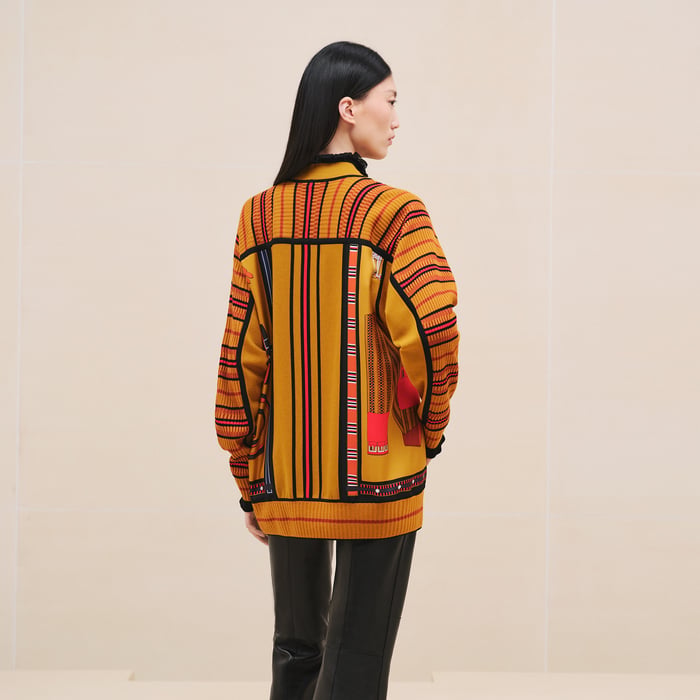 Jaune Gingembre "Lettres Equestres" Long-sleeve Twillaine Cardigan