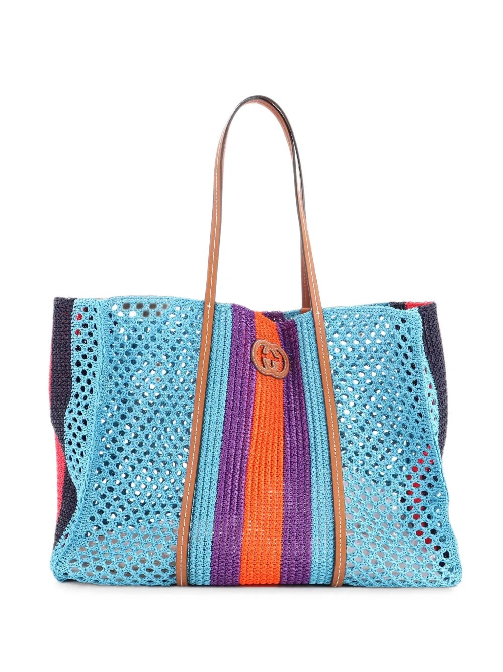 Interlocking G Web Raffia Large tote bag