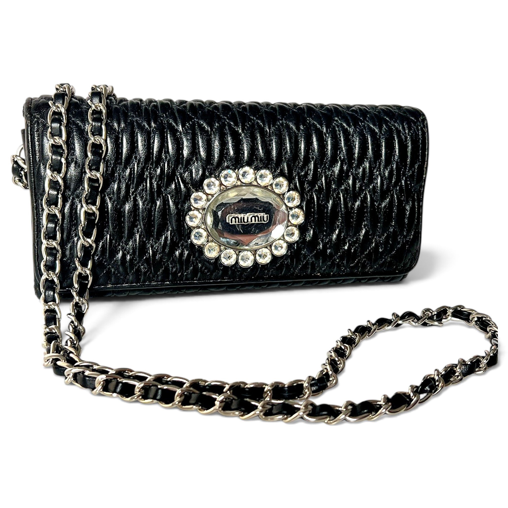 Miu Crystal leather handbag