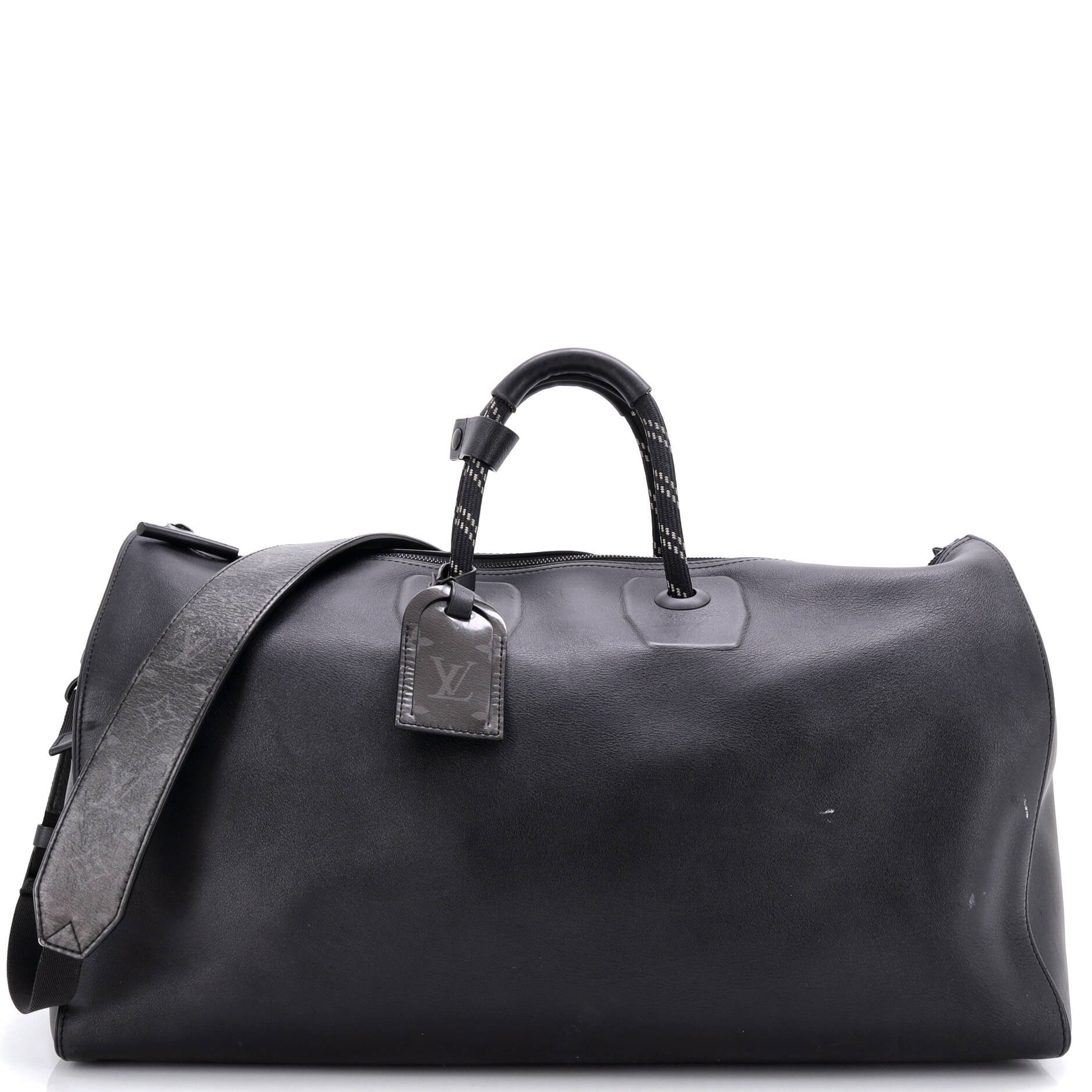 Louis Vuitton Keepall Bandouliere Bag Dark Infinity Leather with Monogram Eclipse Glaze Canvas 50