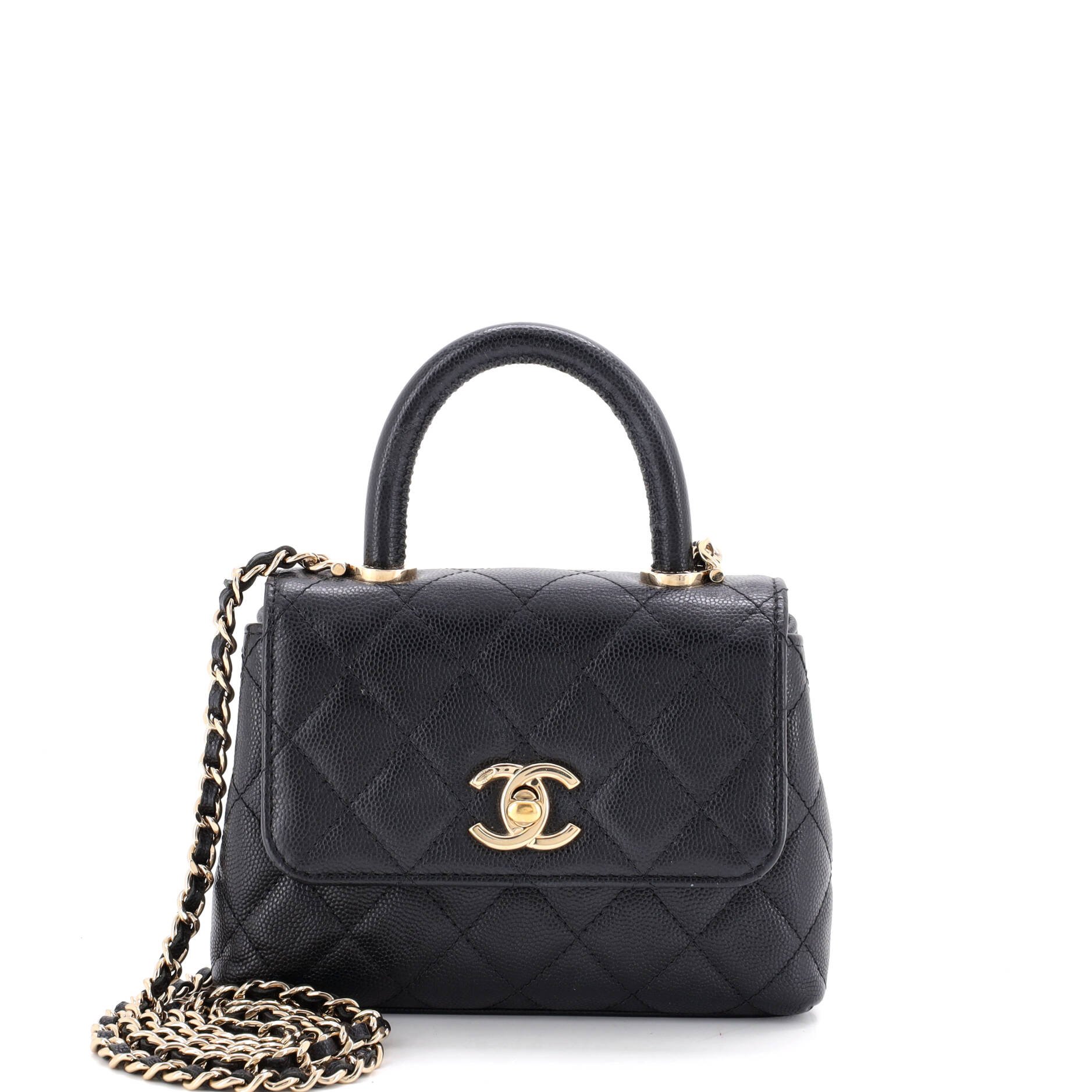 Coco Top Handle Clutch with Chain Quilted Caviar Mini