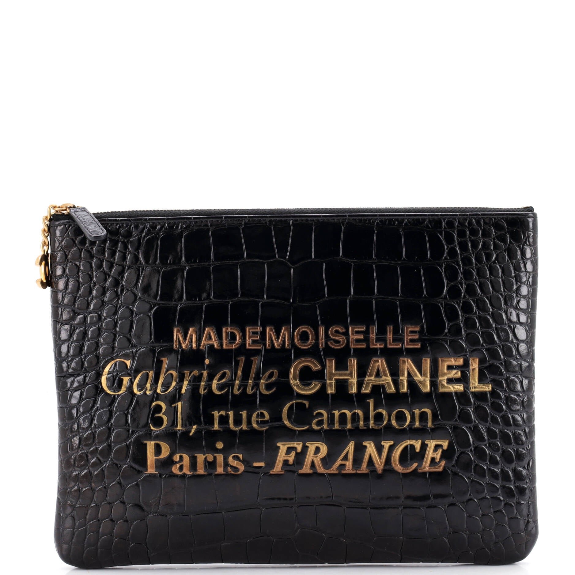 Signature O Case Pouch Printed Crocodile Embossed Calfskin Medium