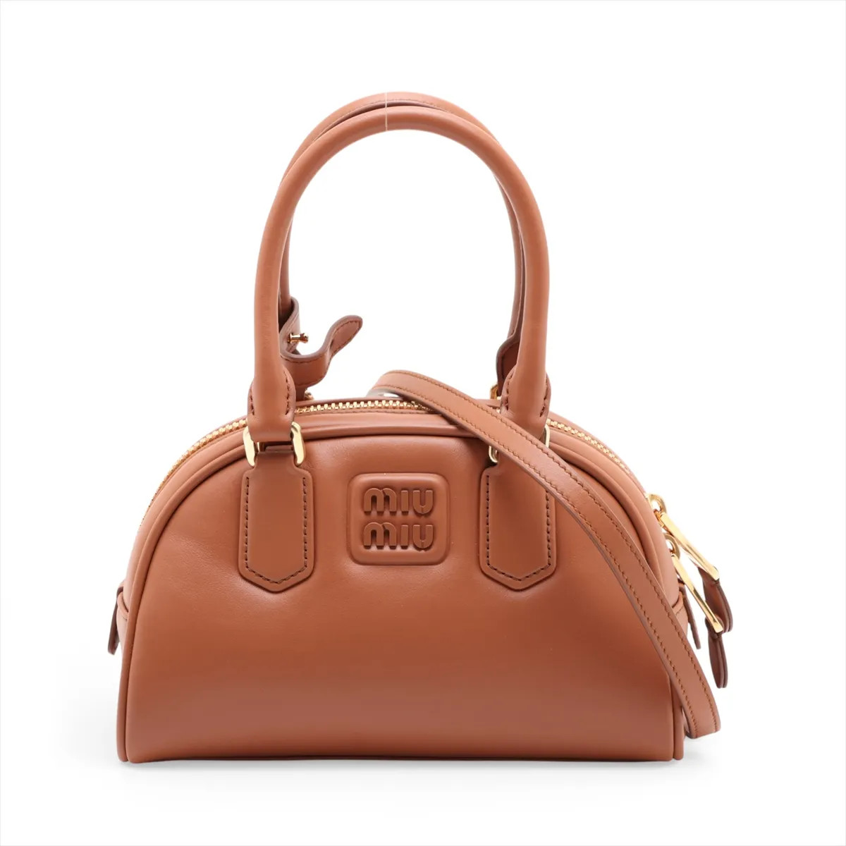 Miu Miu Arkady 5BB191 Leather 2 Way Handbag Brown