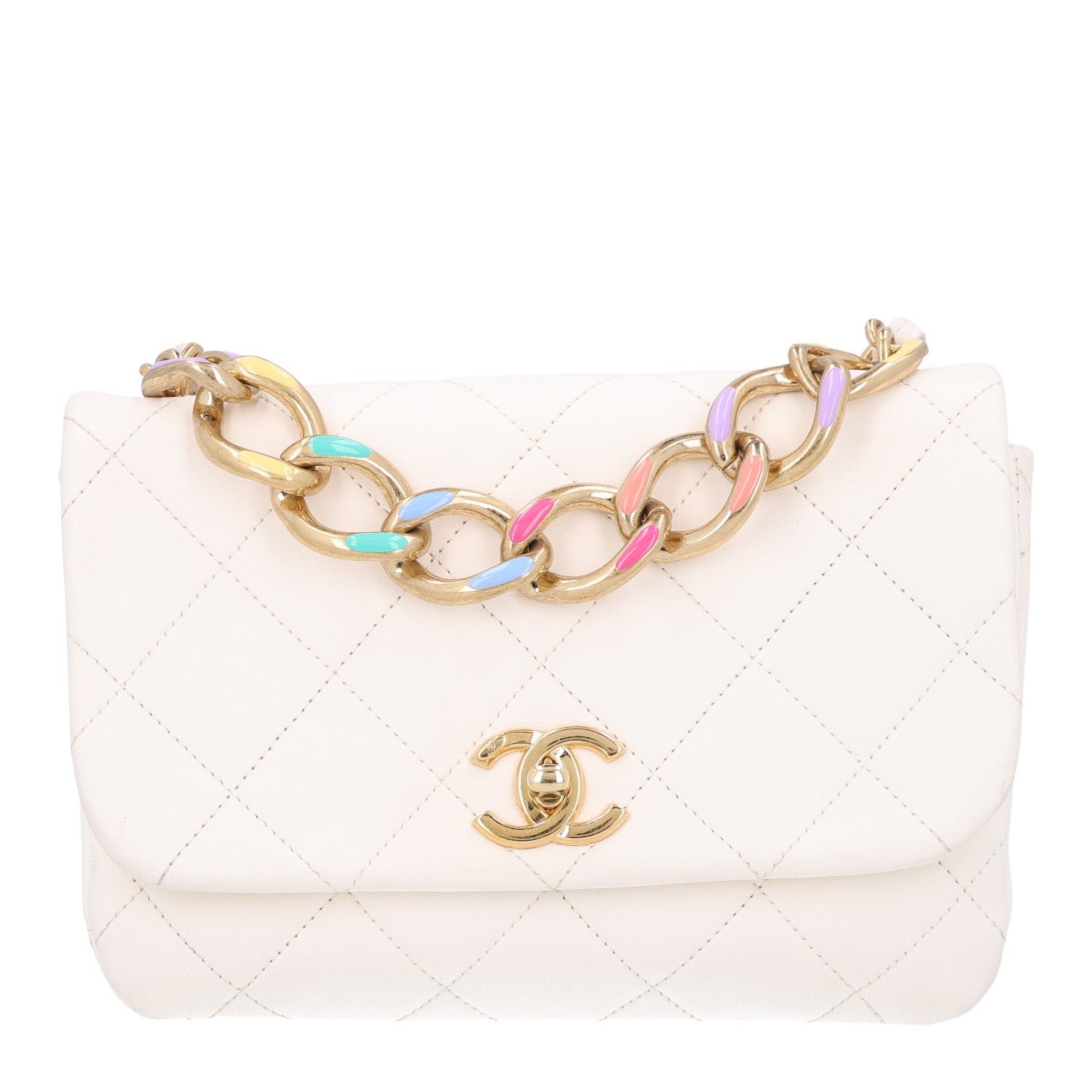 Chanel Lambskin Quilted Small Color Match Flap White Multicolor