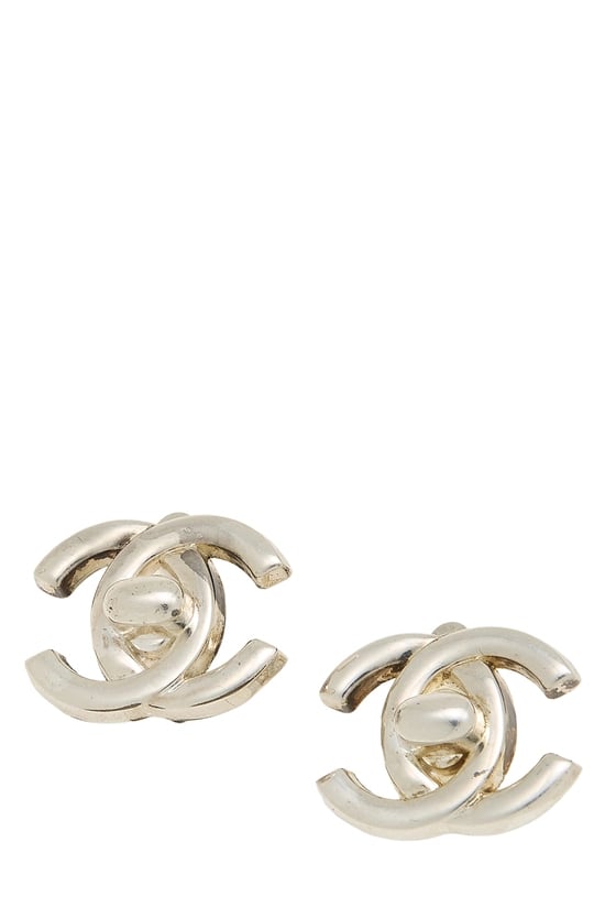 Silver 'CC' Turnlock Earrings Medium