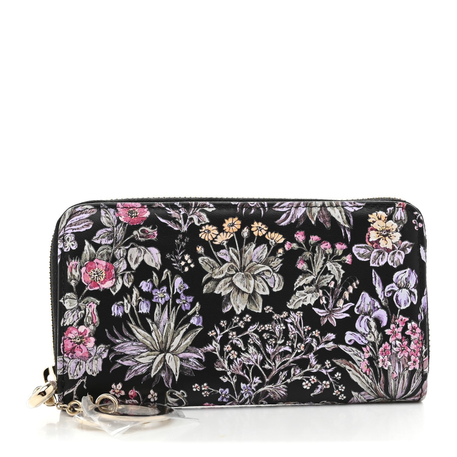 Dior Calfskin Millefiori Printed Lady Dior Zip Wallet Black