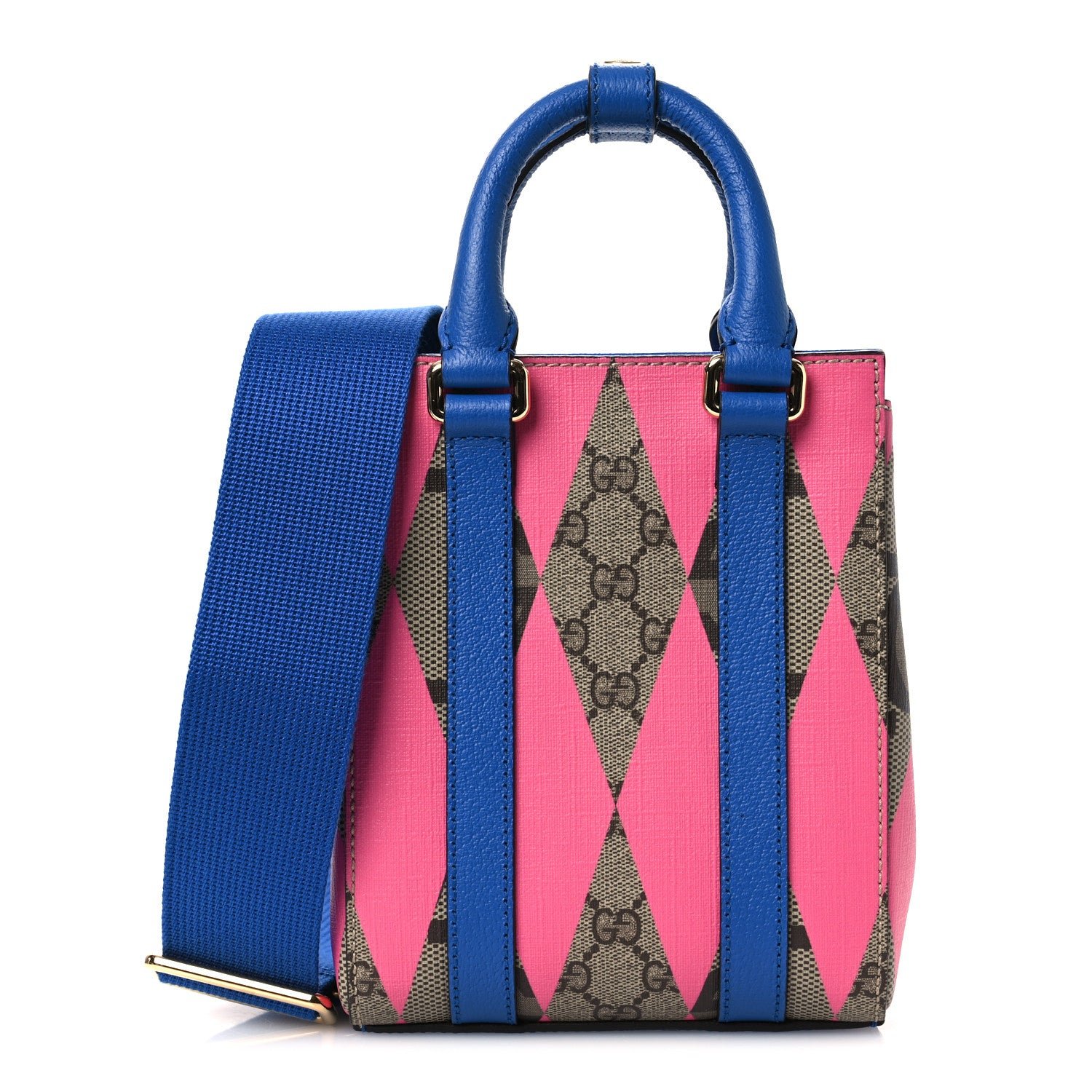 Gucci GG Supreme Monogram Textured Dollar Calfskin Rhombus Mini Tote Bag Beige Ebony Pink Blue