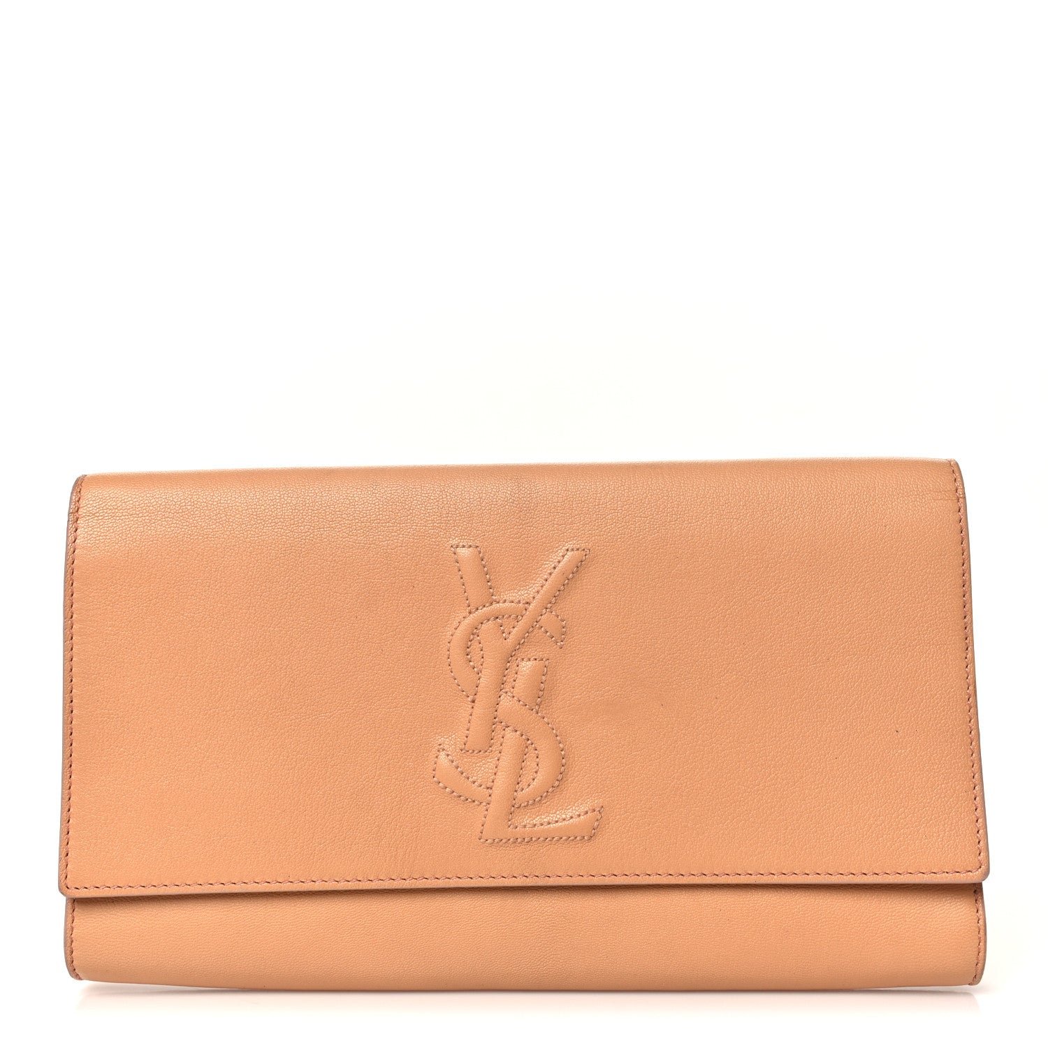 Saint Laurent Textured Calfskin Monogram Large Belle De Jour Clutch Beige