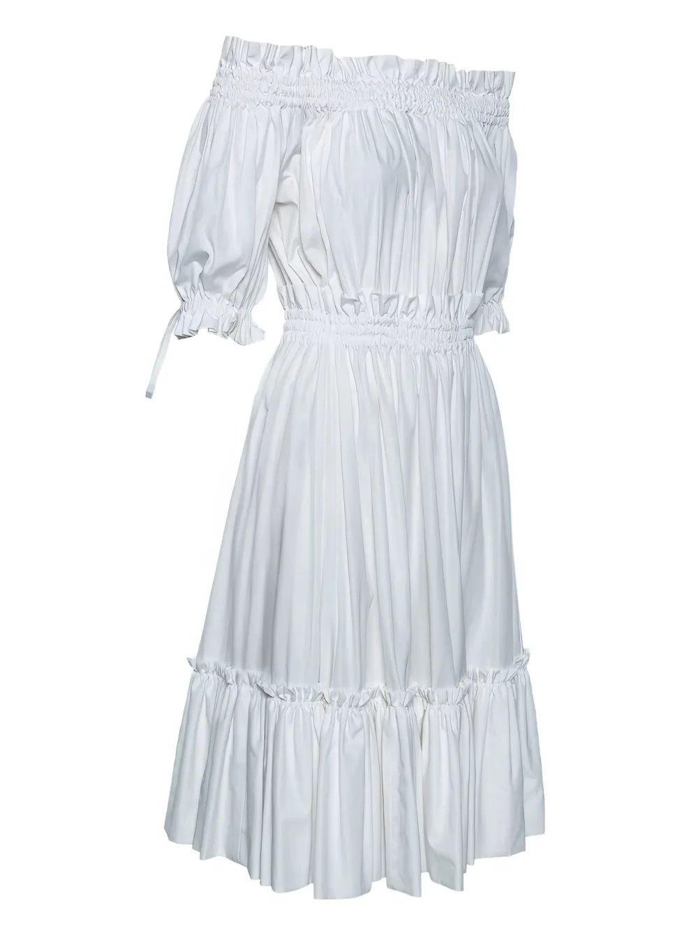 Alexander McQueen 2024 off-shoulder ruched midi dress