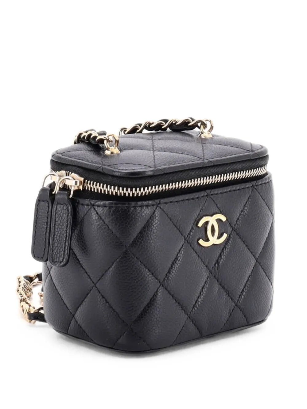 Tiny CC Link Vanity Case with Chain Quilted Caviar Mini clutch bag