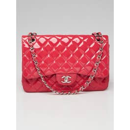 Chanel Chanel Pink Quilted Patent Leather Classic Jumbo Double Flap Bag