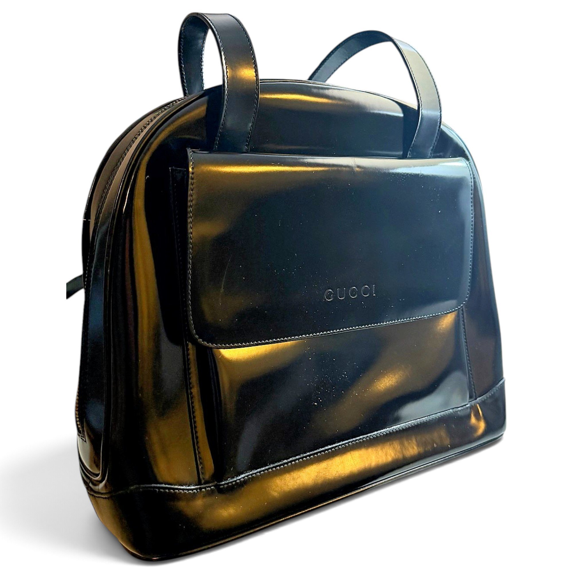 Bamboo patent leather handbag