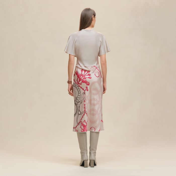 Beige Avoine "Palefroi Remix" Short-sleeve Twillaine Long Dress