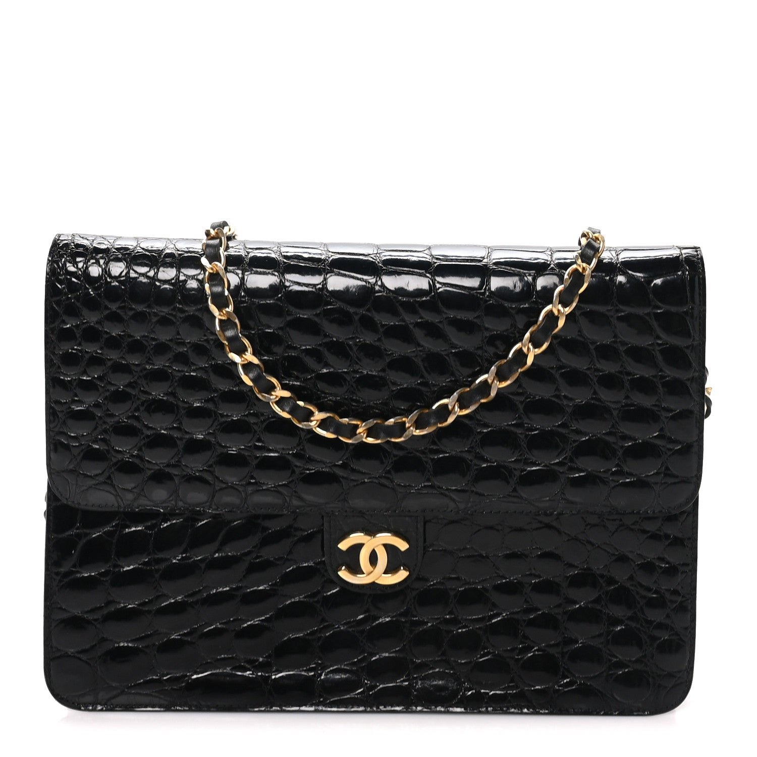 Chanel Shiny Crocodile Medium Single Flap Black