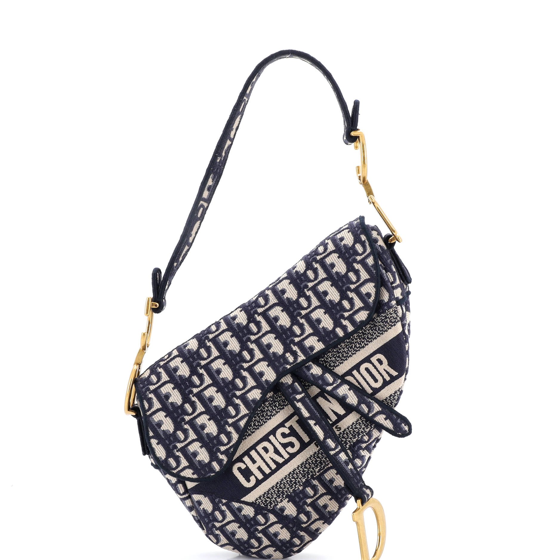 Dior Saddle Handbag Logo Embroidered Oblique Canvas Medium