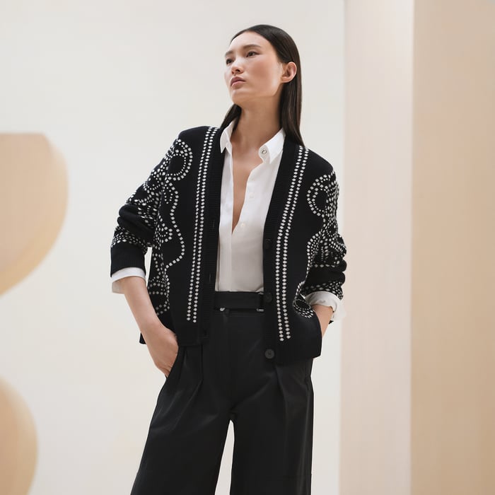 Bleu Noir Embroidered Long-sleeve Cardigan