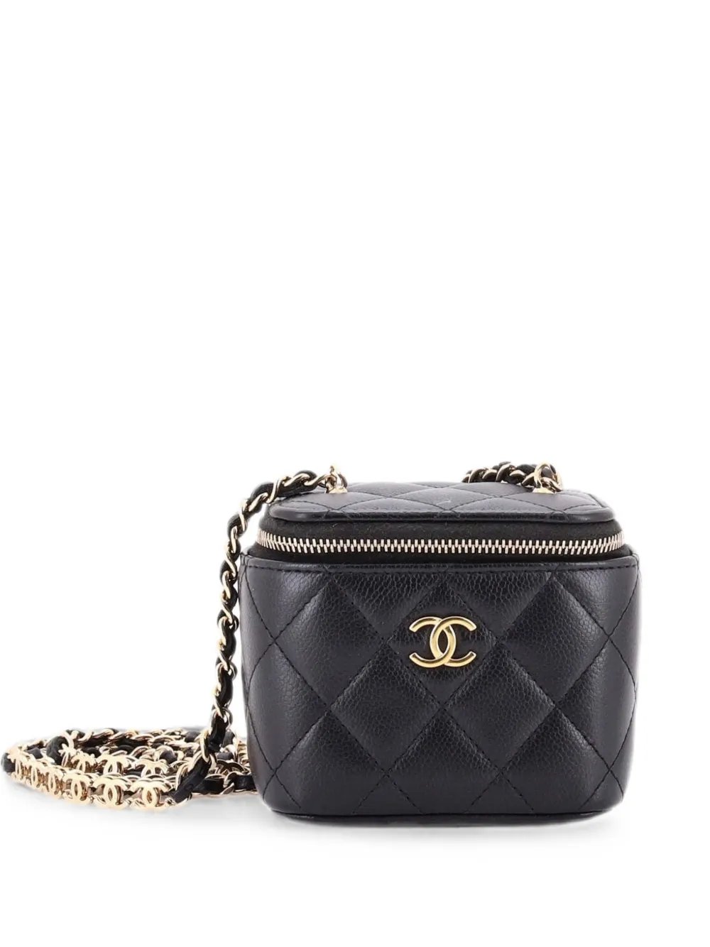Tiny CC Link Vanity Case with Chain Quilted Caviar Mini clutch bag