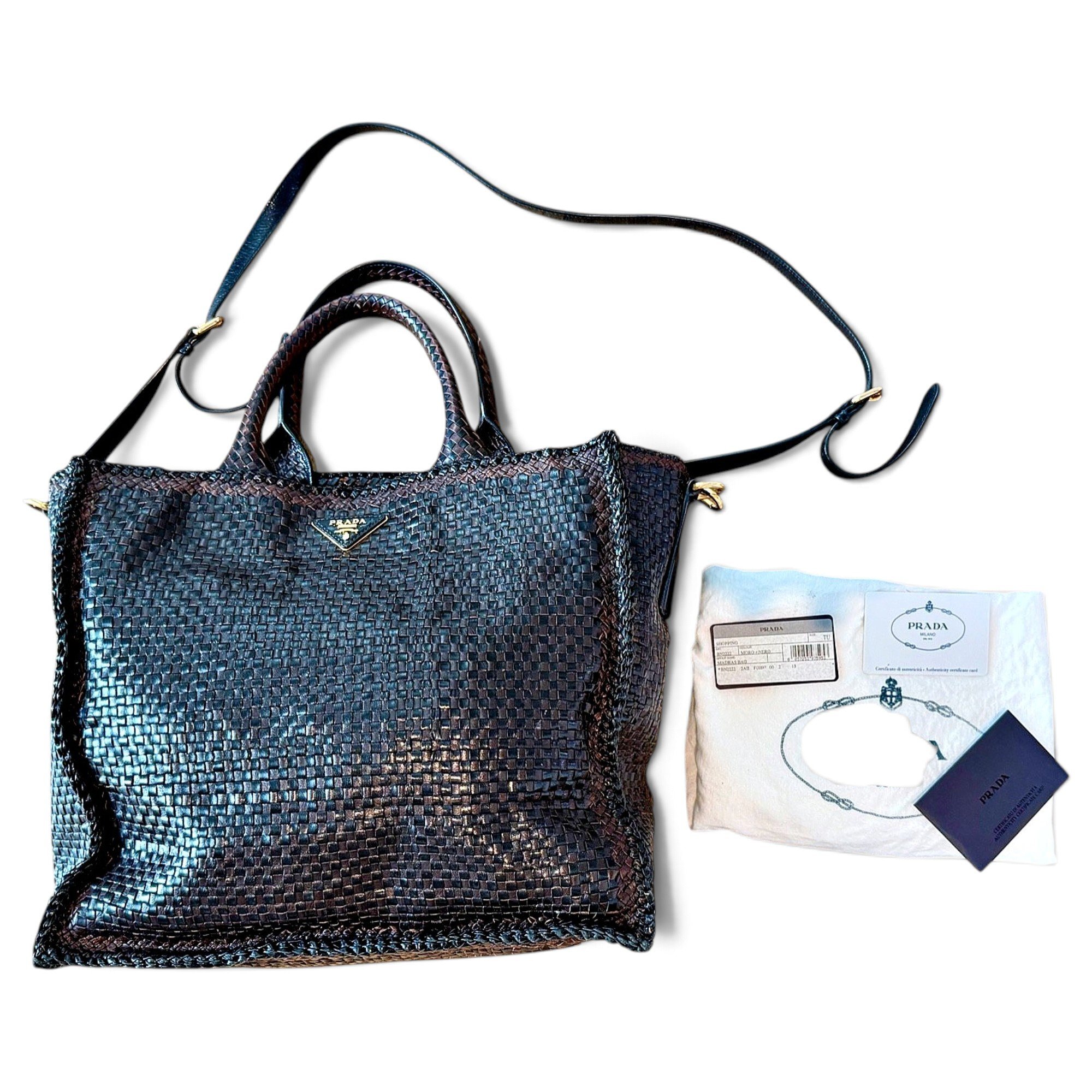 Madras leather tote