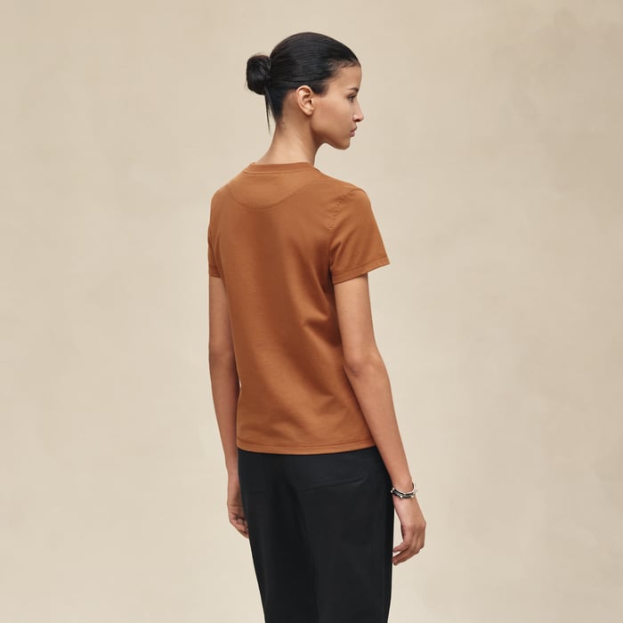 Marron Fauve Embroidered Pocket T-shirt