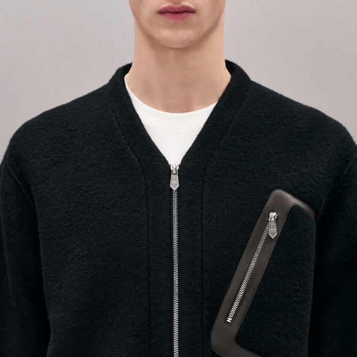 Noir Zipped Cardigan With Leather Detail