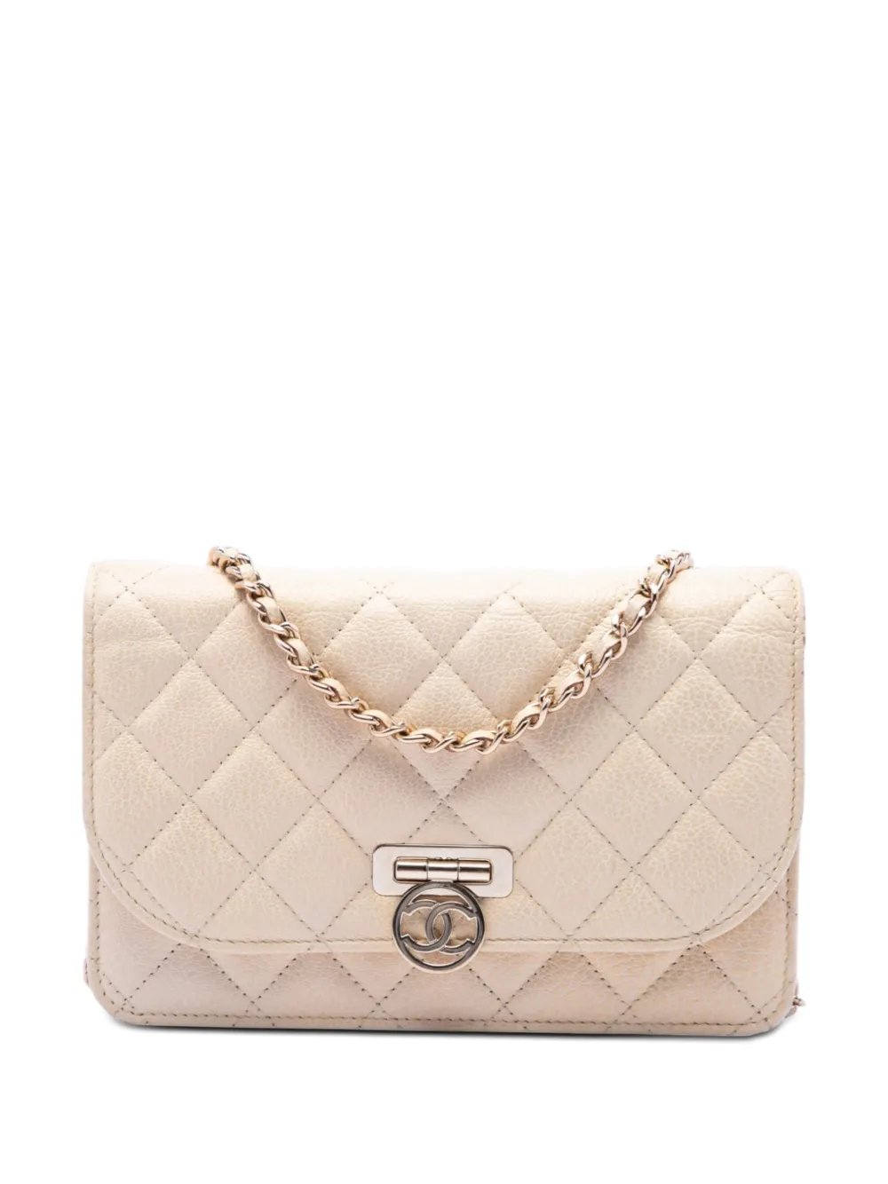 2019 Round CC Quilted Calfskin Flip Lock Wallet On Chain crossbody bag