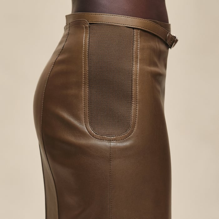 Marron Muschio Mixed Knit Long Skirt With Slit