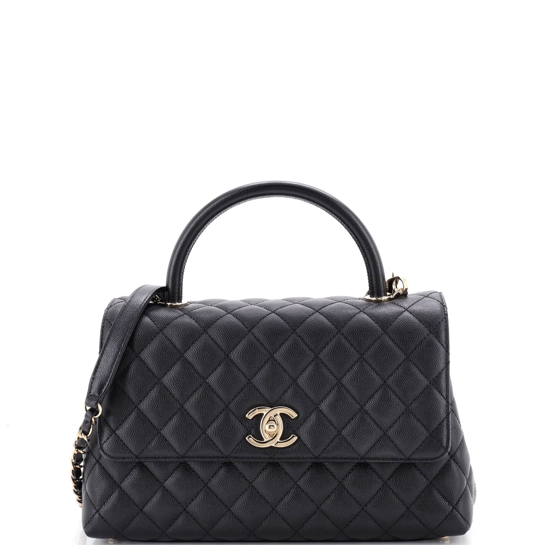 Coco Top Handle Bag Quilted Caviar Small