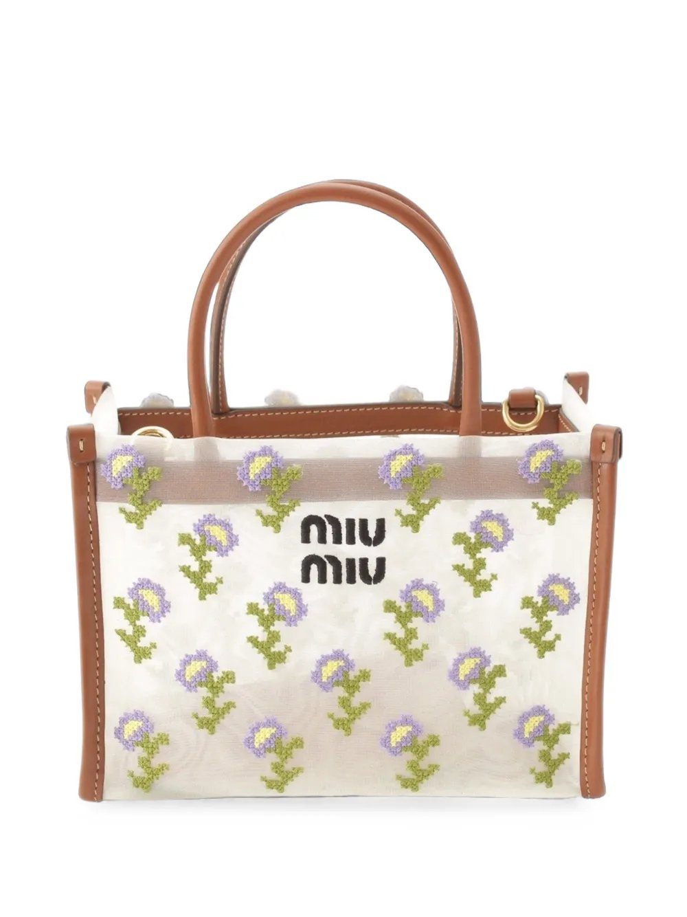 Miu Miu 2020-2026 Leather Trimmed Embroidered Mesh Top Handle Bag satchel