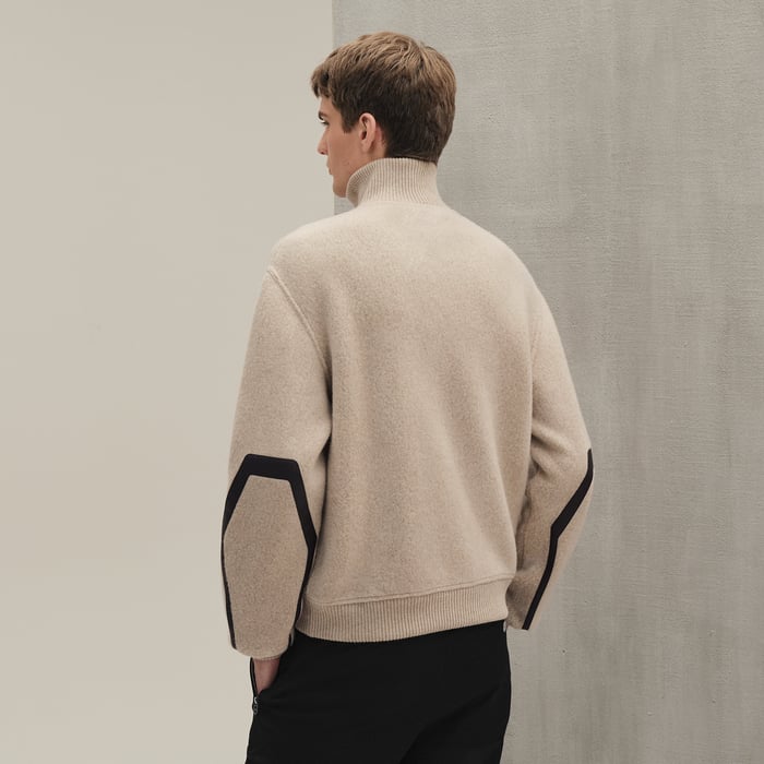 Sable Full-zip Sweater With Leather Detail