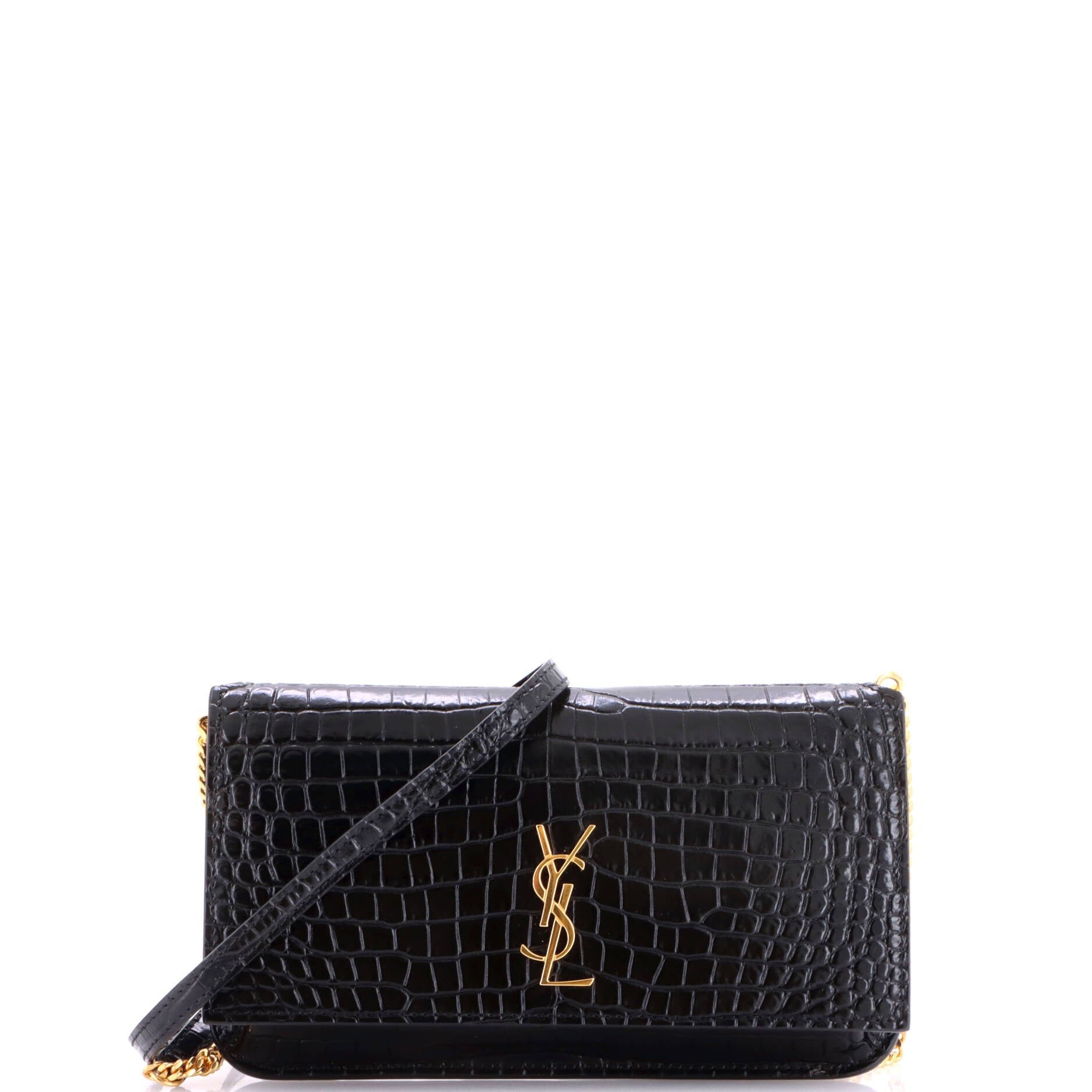 Classic Monogram Phone Holder Shoulder Bag Crocodile Embossed Leather