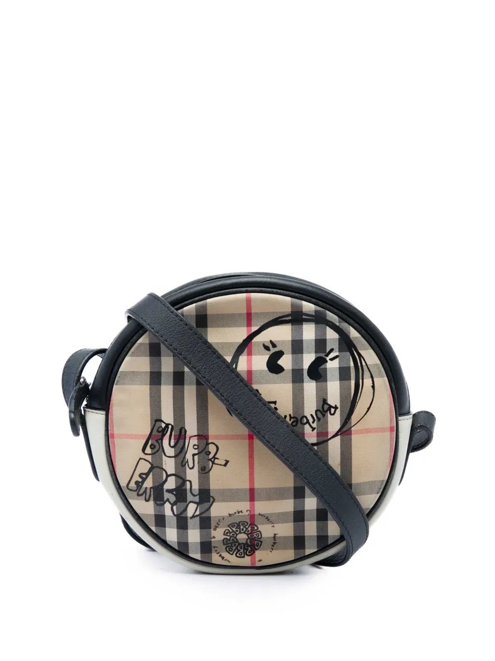 2000-2017 House Check Canvas and Calfskin Cartoon Print Round crossbody bag