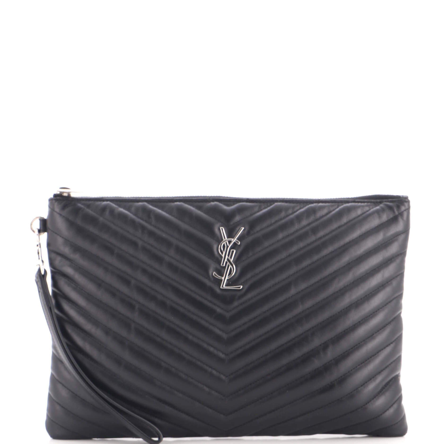 Classic Monogram Wristlet Pouch Matelasse Chevron Leather Medium