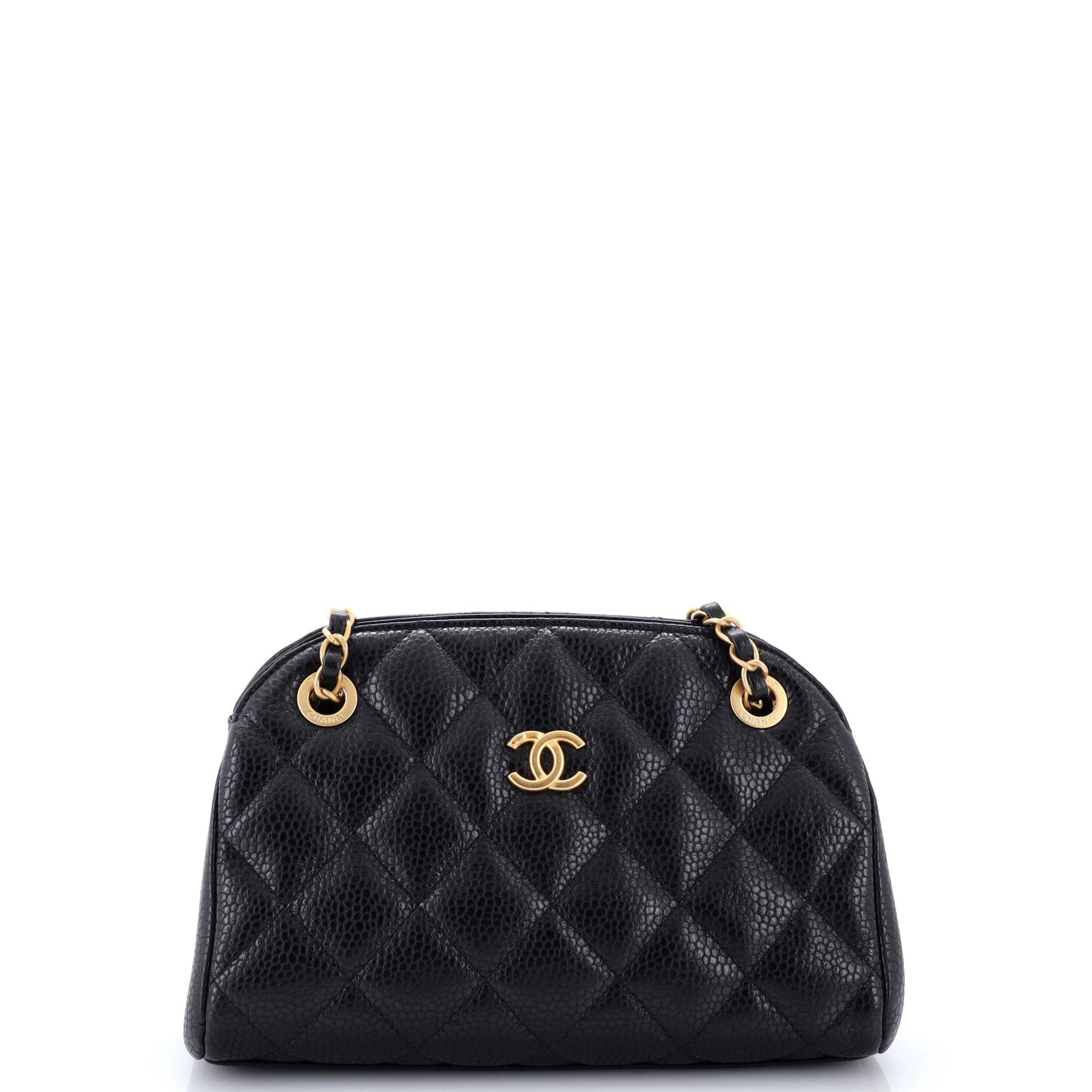 CC Compartment Chain Bowler Bag Quilted Caviar Small