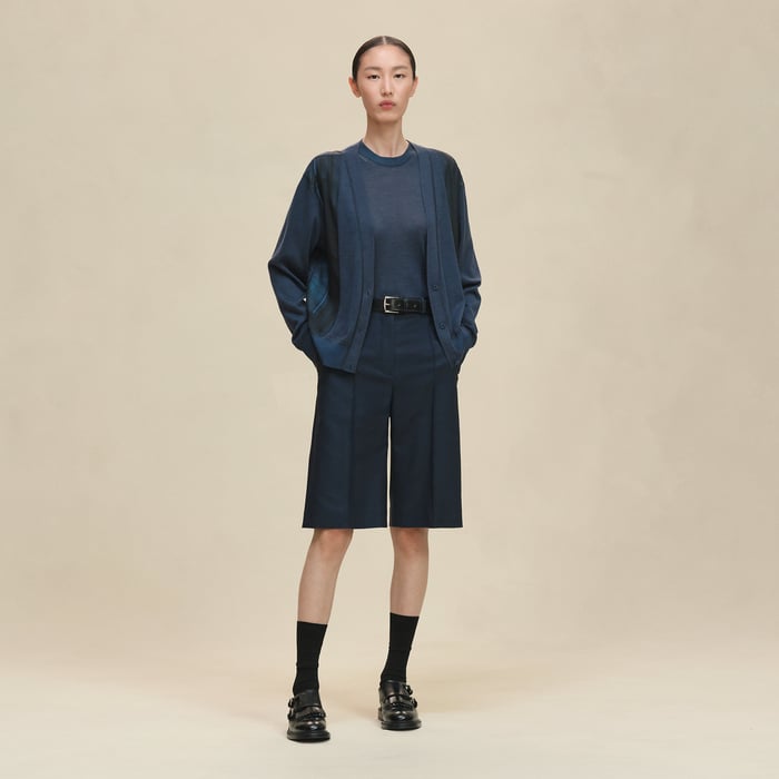 Bleu Encre "Coloriages De Jour" Short Long-sleeve Twillaine Cardigan