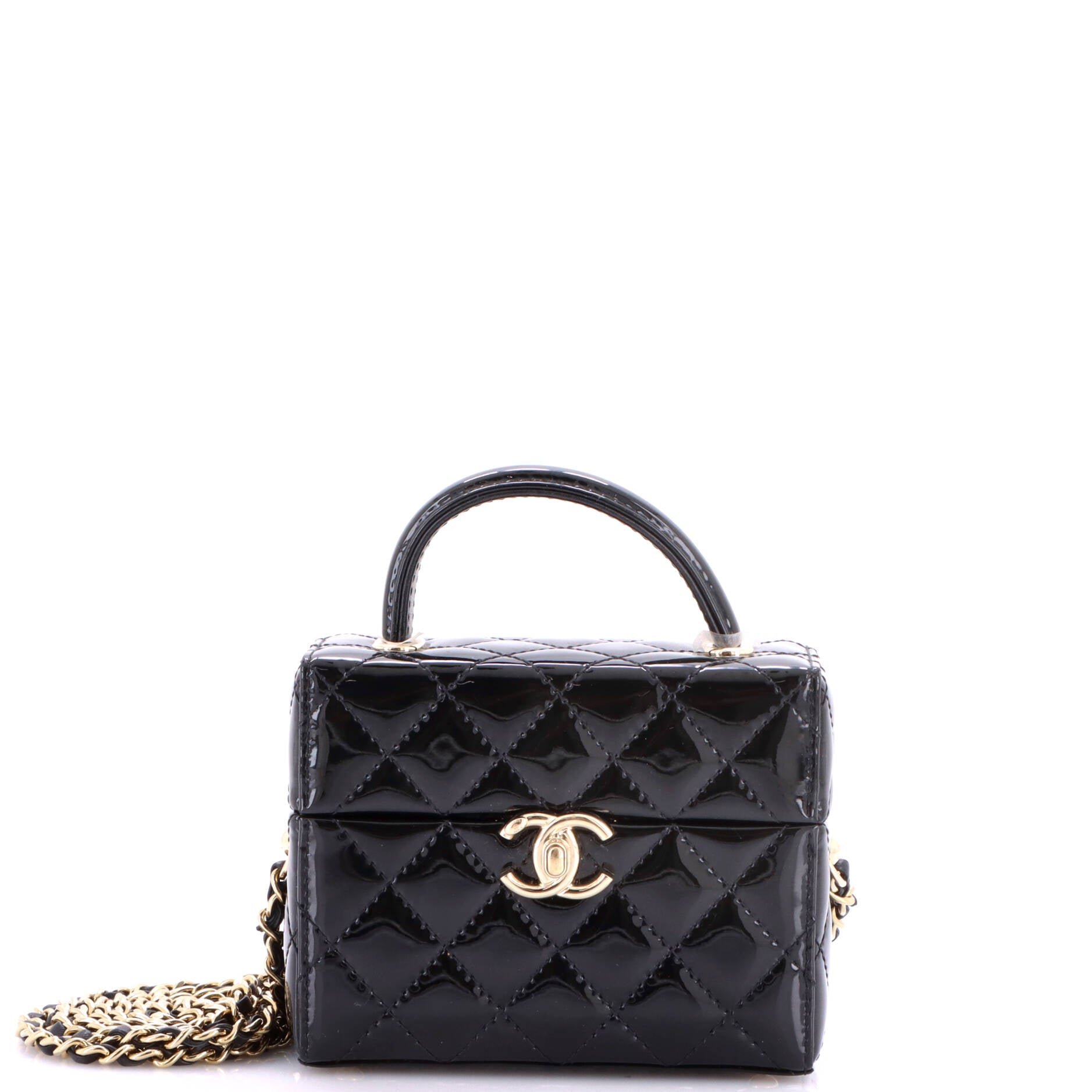 Top Handle Box Chain Clutch Quilted Patent