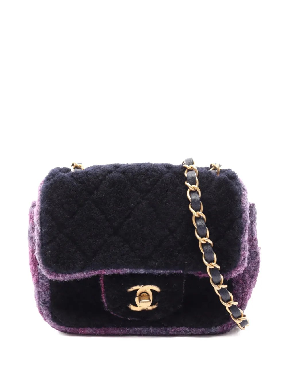2020 Mini Square Classic Multicolor Shearling Single Flap crossbody bag