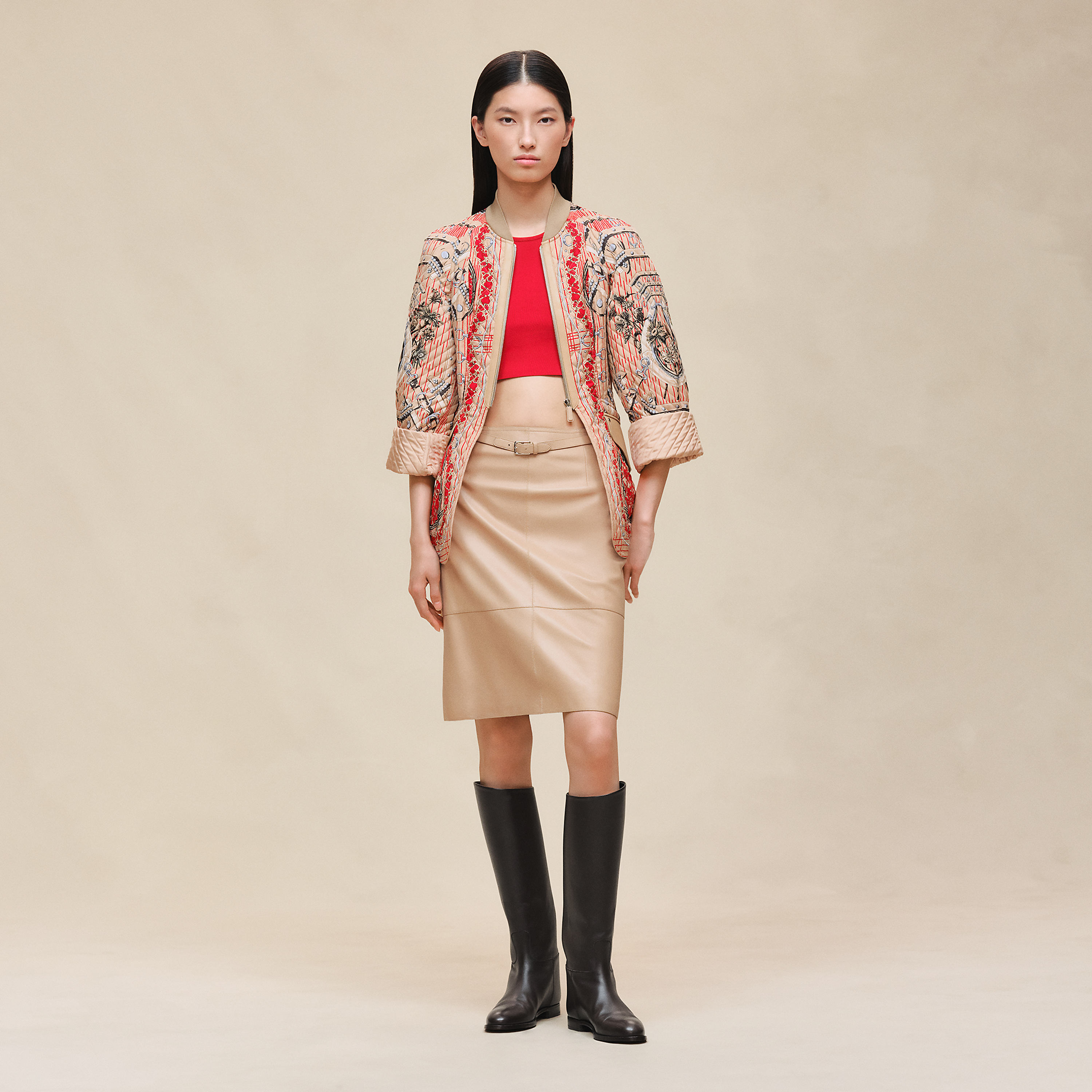 Mixed knit pencil skirt