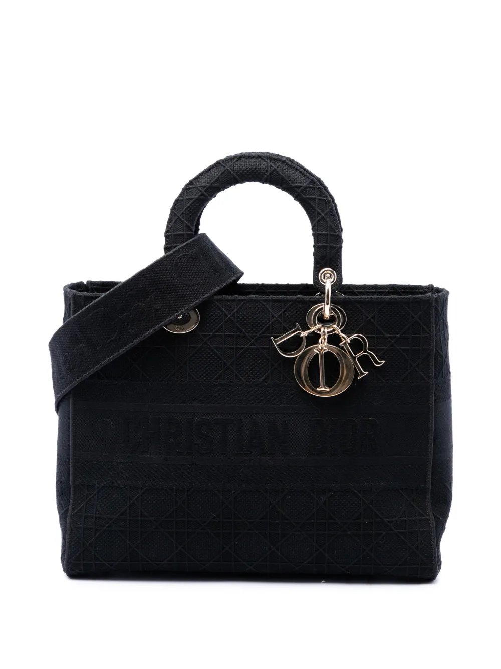 2020 Large Embroidered Canvas Cannage Lady D Lite satchel
