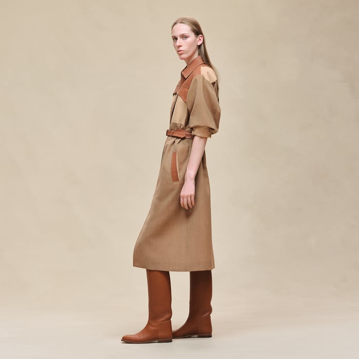 Marron Pain d'Épice Mixed Leather Trench Coat
