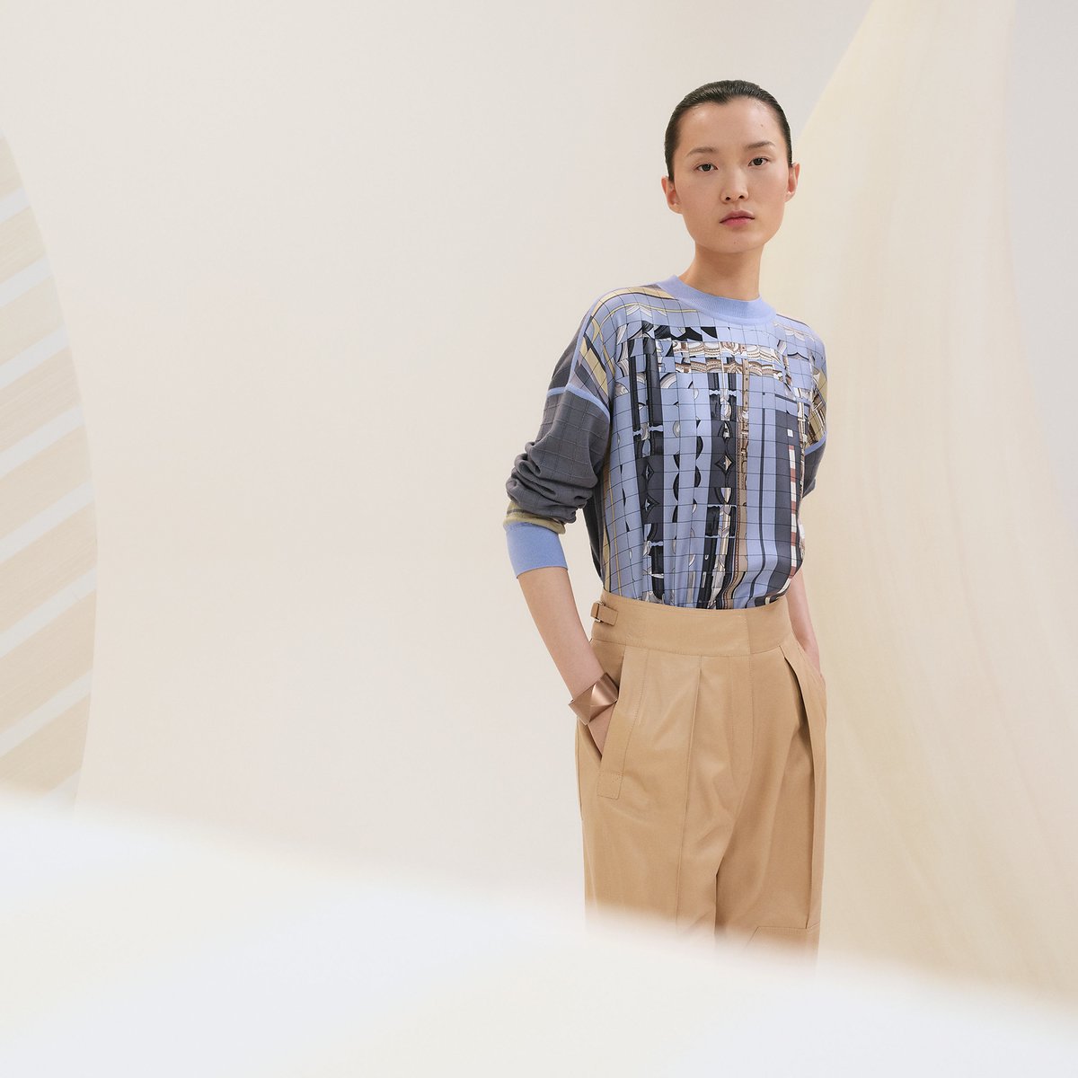 Bleu Grignon "Coaching Deja Vu" Long-sleeve Twillaine Sweater