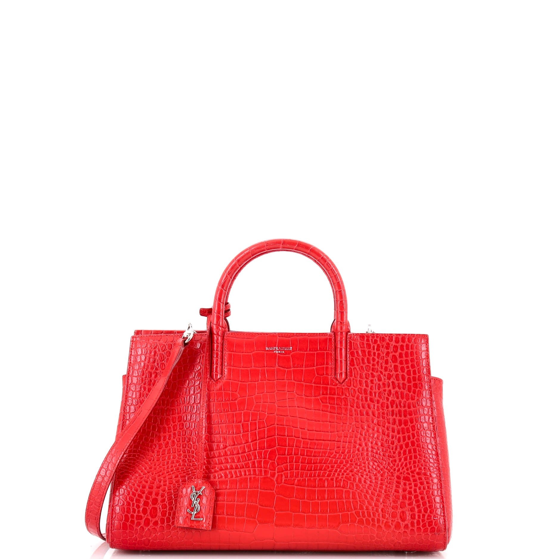 Rive Gauche Cabas Crocodile Embossed Leather Small