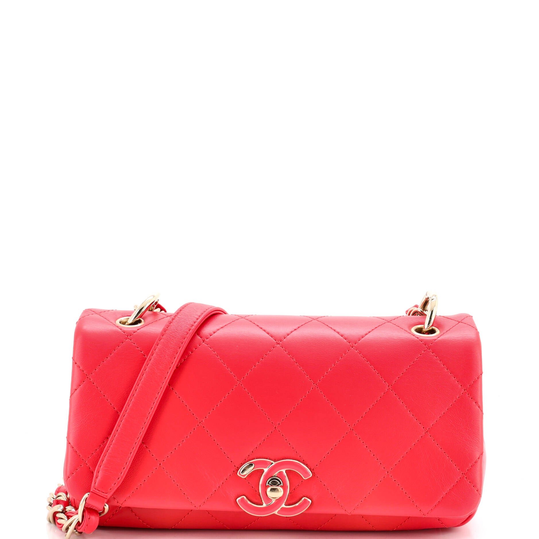 Twist Chain Enamel CC Flap Bag Quilted Lambskin Large