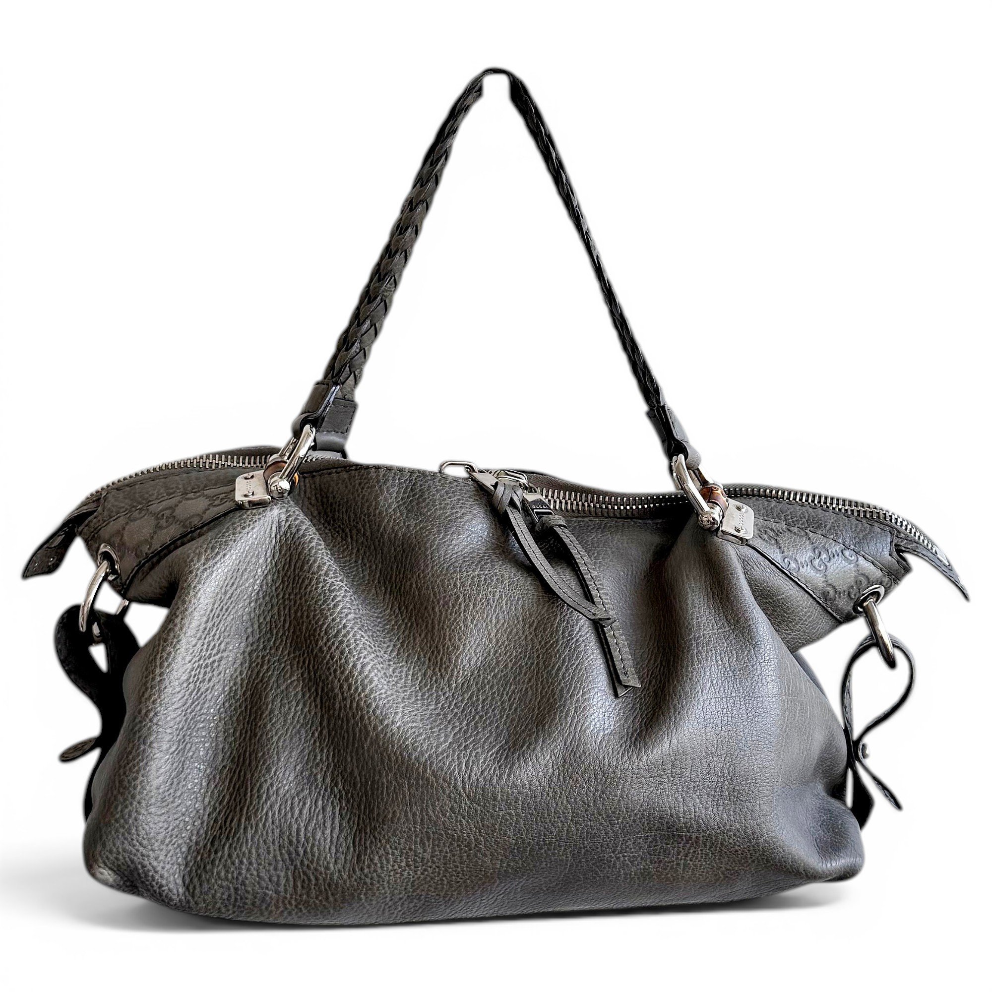 Pop Bamboo Bowler leather handbag