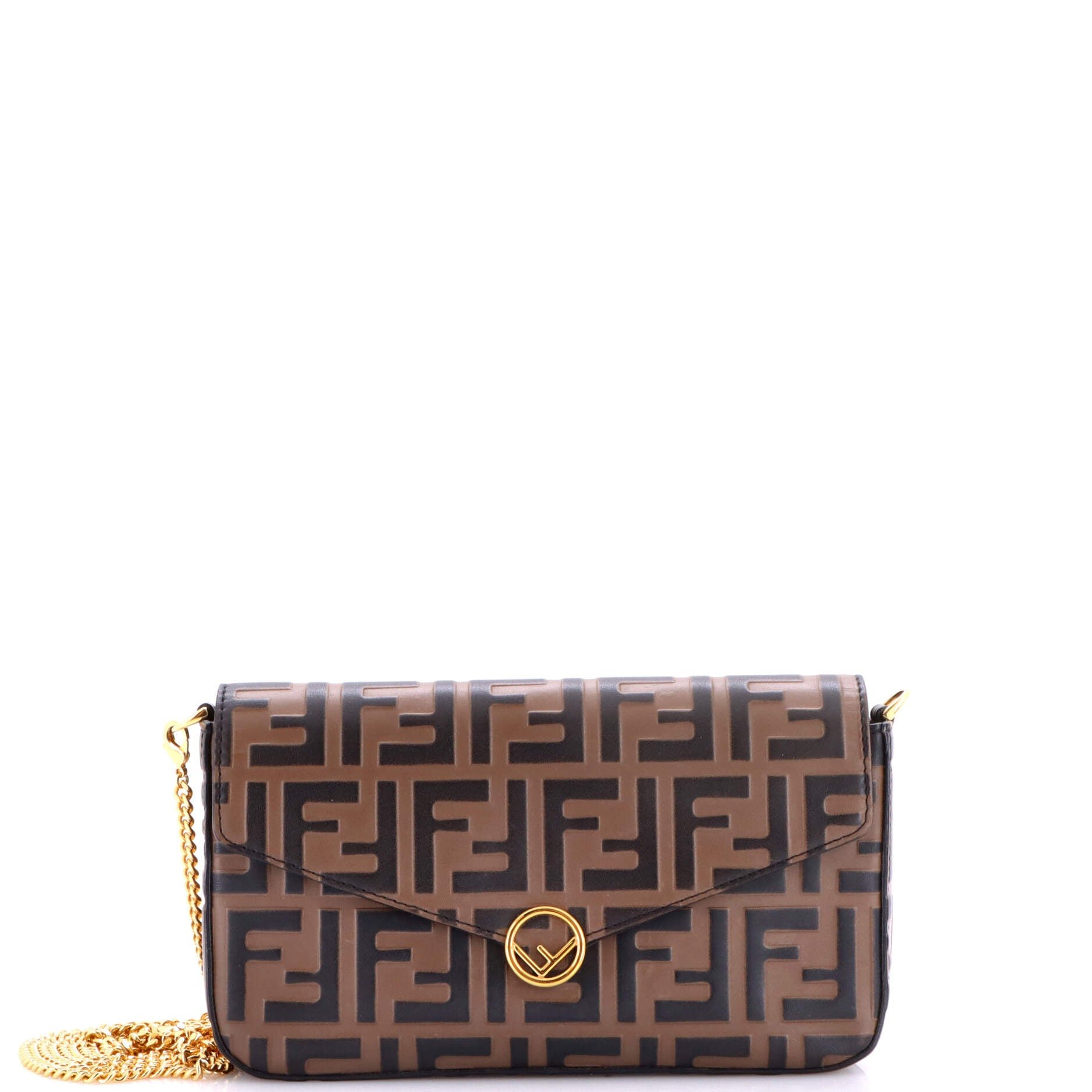 F is Fendi Envelope Clutch on Chain Zucca Embossed Leather