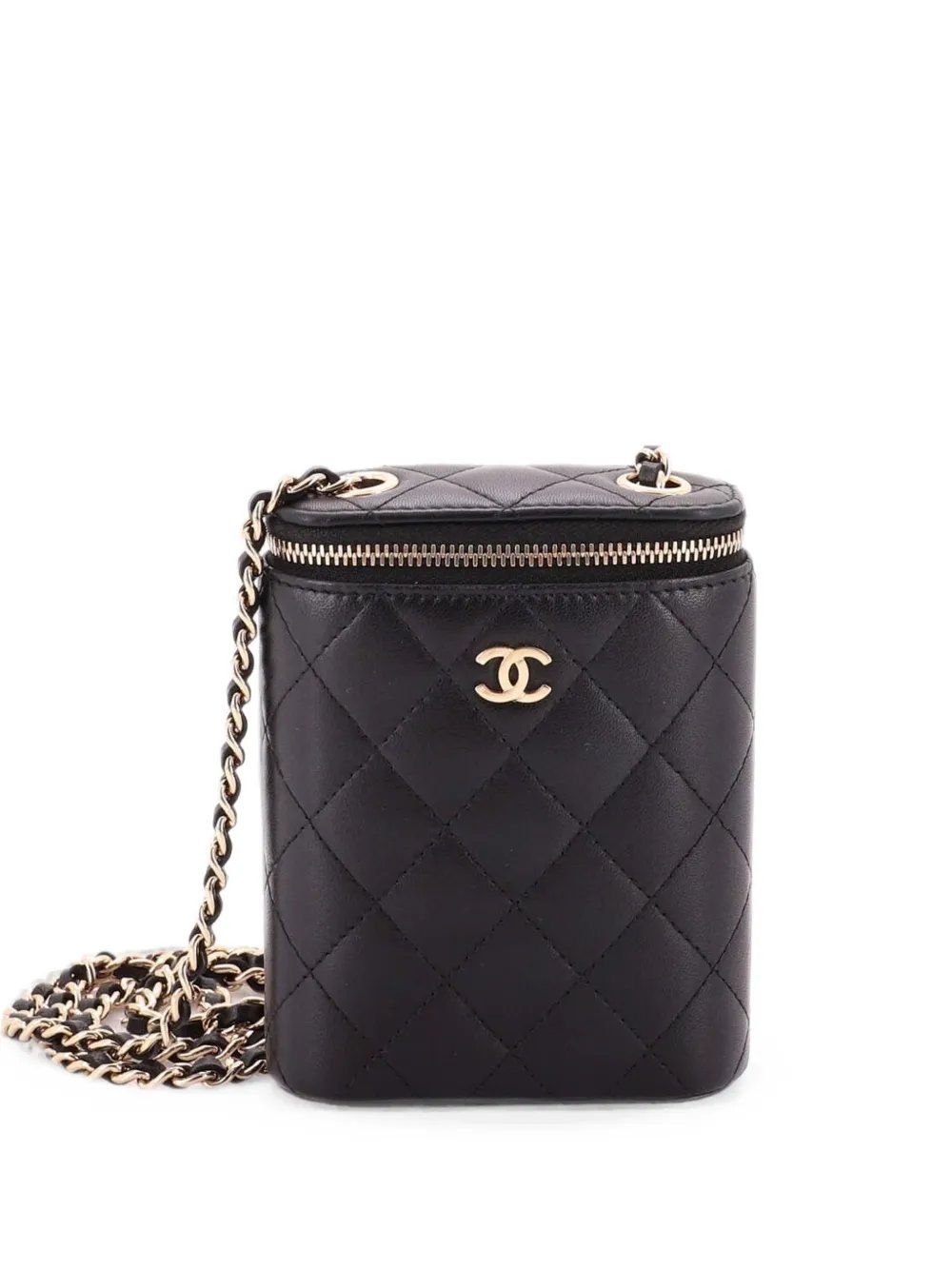 Vertical Classic Vanity Case with Chain Quilted Lambskin Small clutch bag